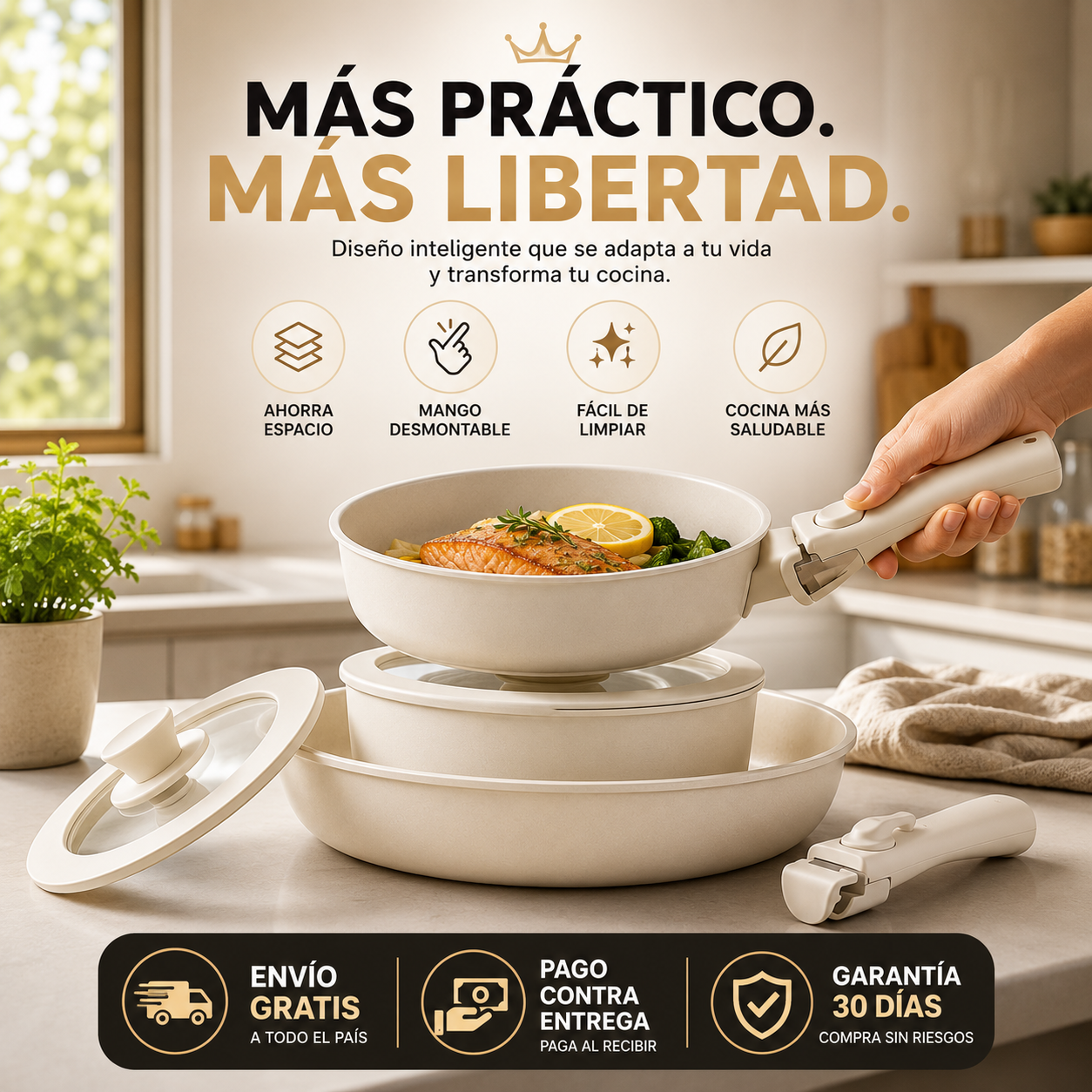 🍳🤍 Set Ollas & Sartenes Desmontable – "Todo en uno"