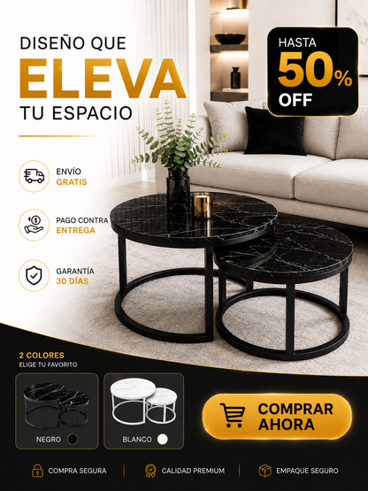 🤍🖤 Set de Mesas de Centro Mármol Negro o Blanco 🪑