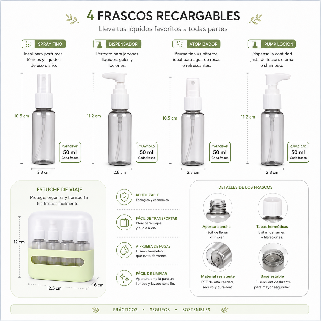 💧✨ Todo lo que Necesitas en Miniatura | Set Recipientes Portátiles 50ml