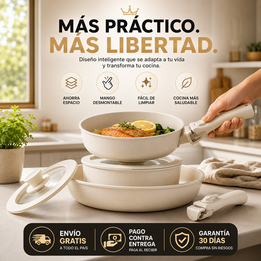 🍳🤍 Set Ollas & Sartenes Desmontable – "Todo en uno"