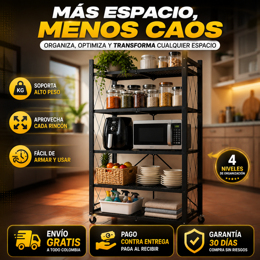 📦🏠 Organizador Metálico 4 Niveles con Ruedas