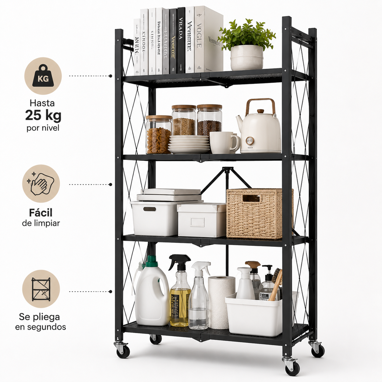 📦🏠 Organizador Metálico 4 Niveles con Ruedas