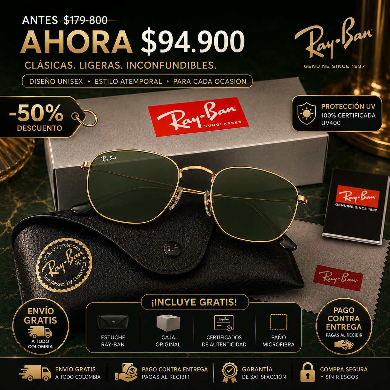✨Gafas De Sol Elite Round| 🎁Caja+Estuche+Paño🎁