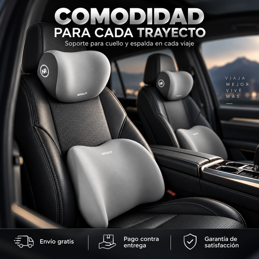 Kit Cojines Memory Foam para Carro 🚗 — Adiós al dolor de espalda 💆